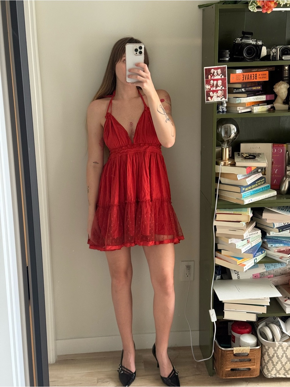 Red Halter V-Neck Tiered Summer Dress